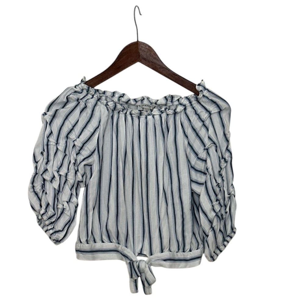 Habitual girls sz 14 white with blue stripes shirt; ruffle sleeves & waist tie - Picture 3 of 6